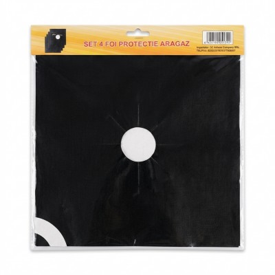 Set 4 folii protecție aragaz Adison din teflon, 27 x 27 cm, reutilizabile, negre, antiaderente